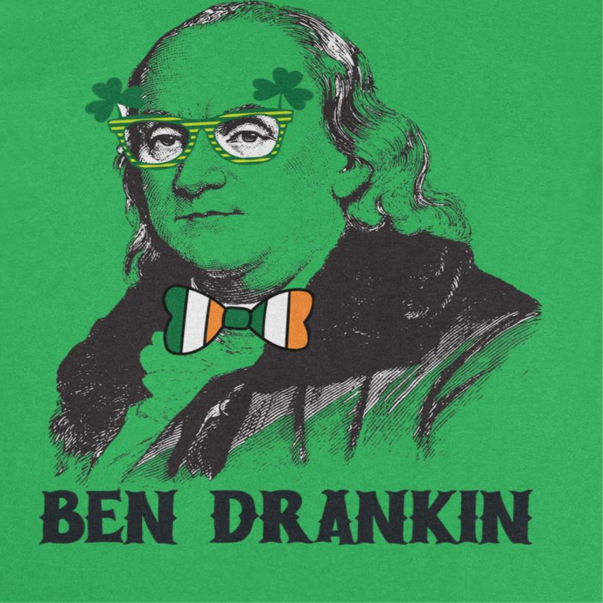 St. Patricks Day Ben Drankin Glasses T-Shirt Officially Licensed