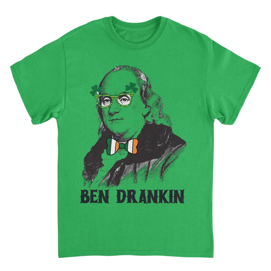 St. Patricks Day Ben Drankin Glasses T-Shirt Officially Licensed
