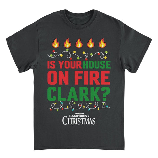 National Lampoon's Christmas Vacation House on Fire Mens T Shirt Black Officially Licensed