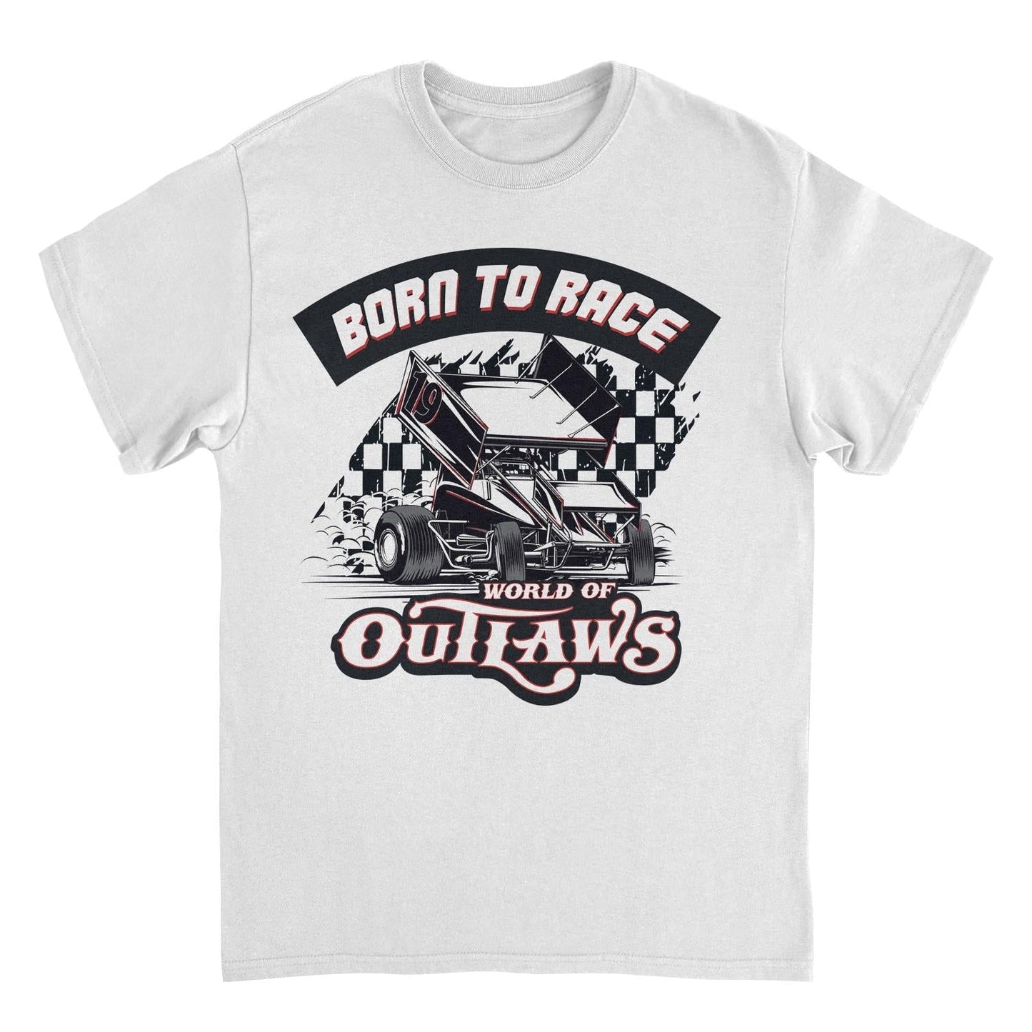 World of Outlaws Born to Race Black Flag Mens T Shirt White Officially Licensed