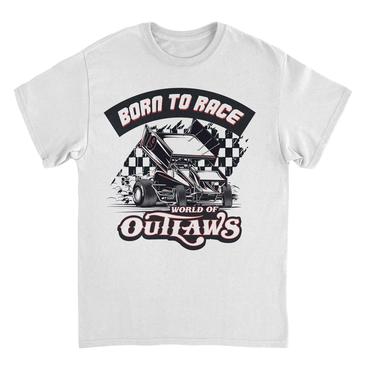 World of Outlaws Born to Race Black Flag Mens T Shirt White Officially Licensed