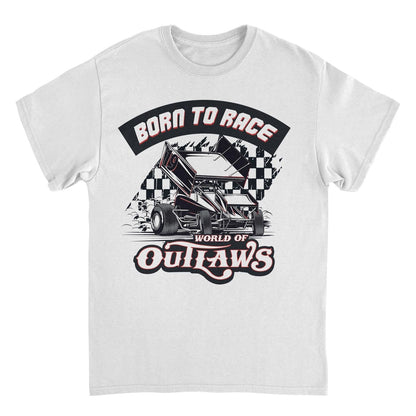 World of Outlaws Born to Race Black Flag Mens T Shirt White Officially Licensed
