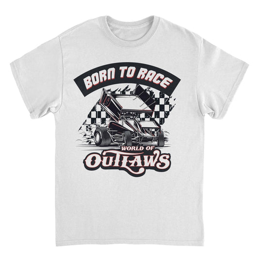 World of Outlaws Born to Race Black Flag Mens T Shirt White Officially Licensed