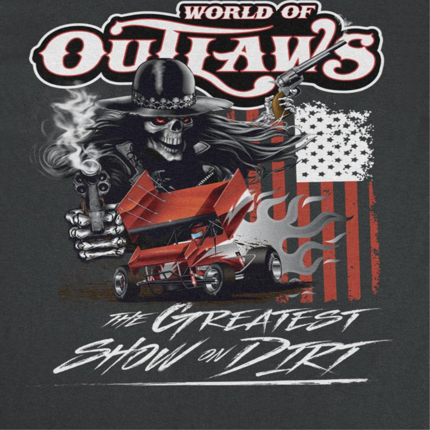 World of Outlaws Gunner Skull Mens T Shirt Black Officially Licensed