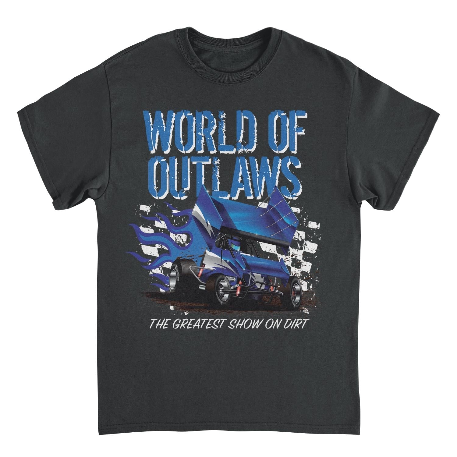 World of Outlaws Blue Fire Mens T Shirt Black Officially Licensed