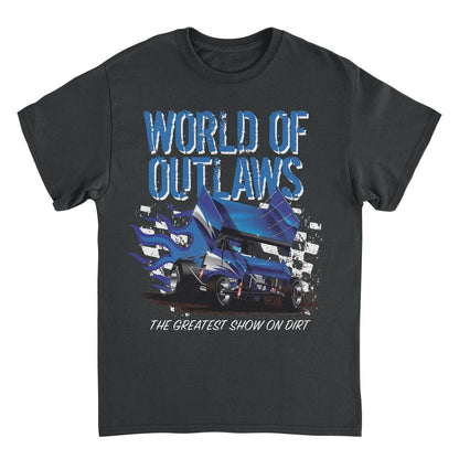 World of Outlaws Blue Fire Mens T Shirt Black Officially Licensed