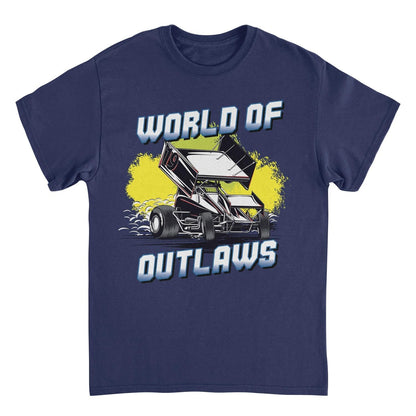 World of Outlaws Yellow Splash Mens T Shirt Navy Officially Licensed