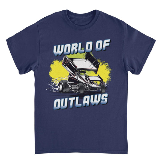 World of Outlaws Yellow Splash Mens T Shirt Navy Officially Licensed