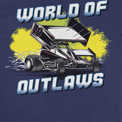 World of Outlaws Yellow Splash Mens T Shirt Navy Officially Licensed