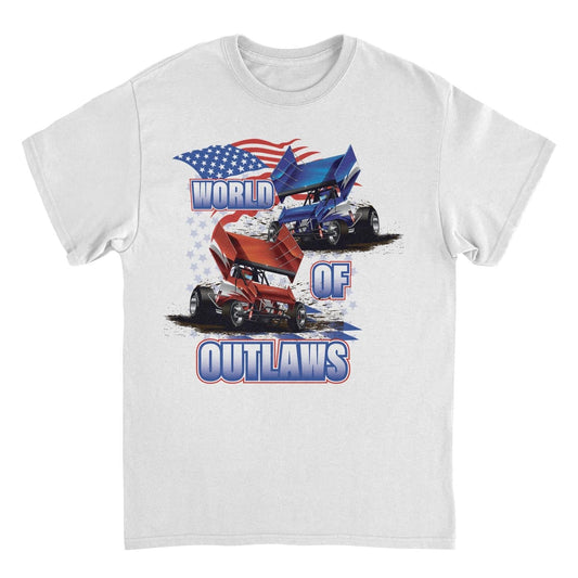 World of Outlaws American Flag Mens T Shirt White Officially Licensed