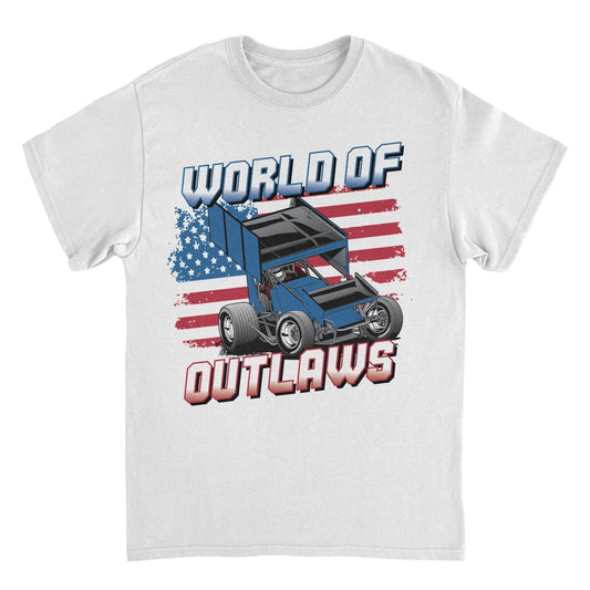 World of Outlaws Gradient American Flag Mens T Shirt White Officially Licensed