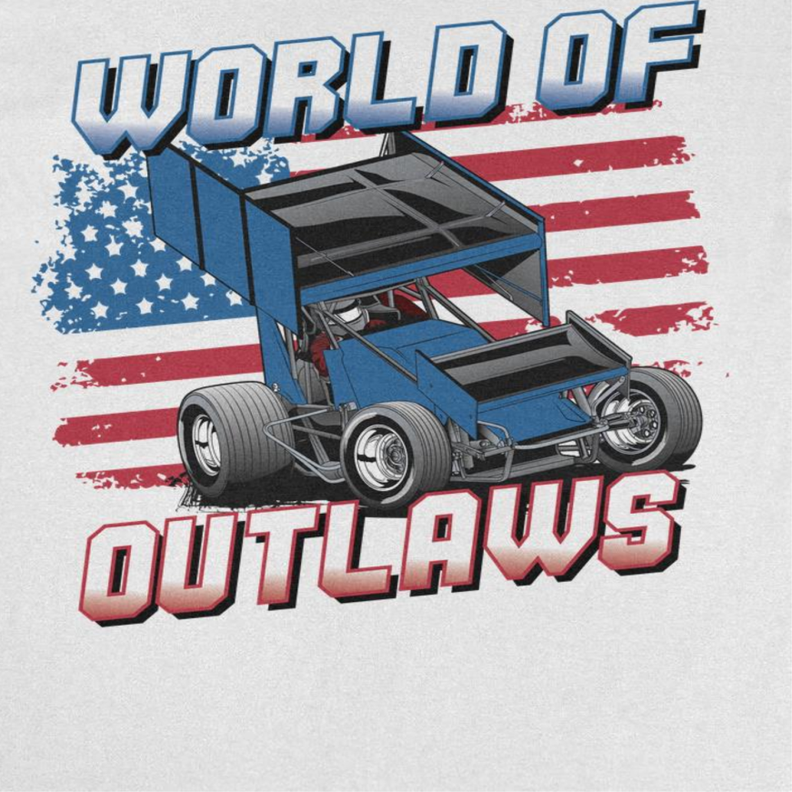 World of Outlaws Gradient American Flag Mens T Shirt White Officially Licensed