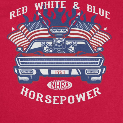 NHRA Red White and Blue Horsepower Blue Heat Mens T Shirt Red Officially Licensed