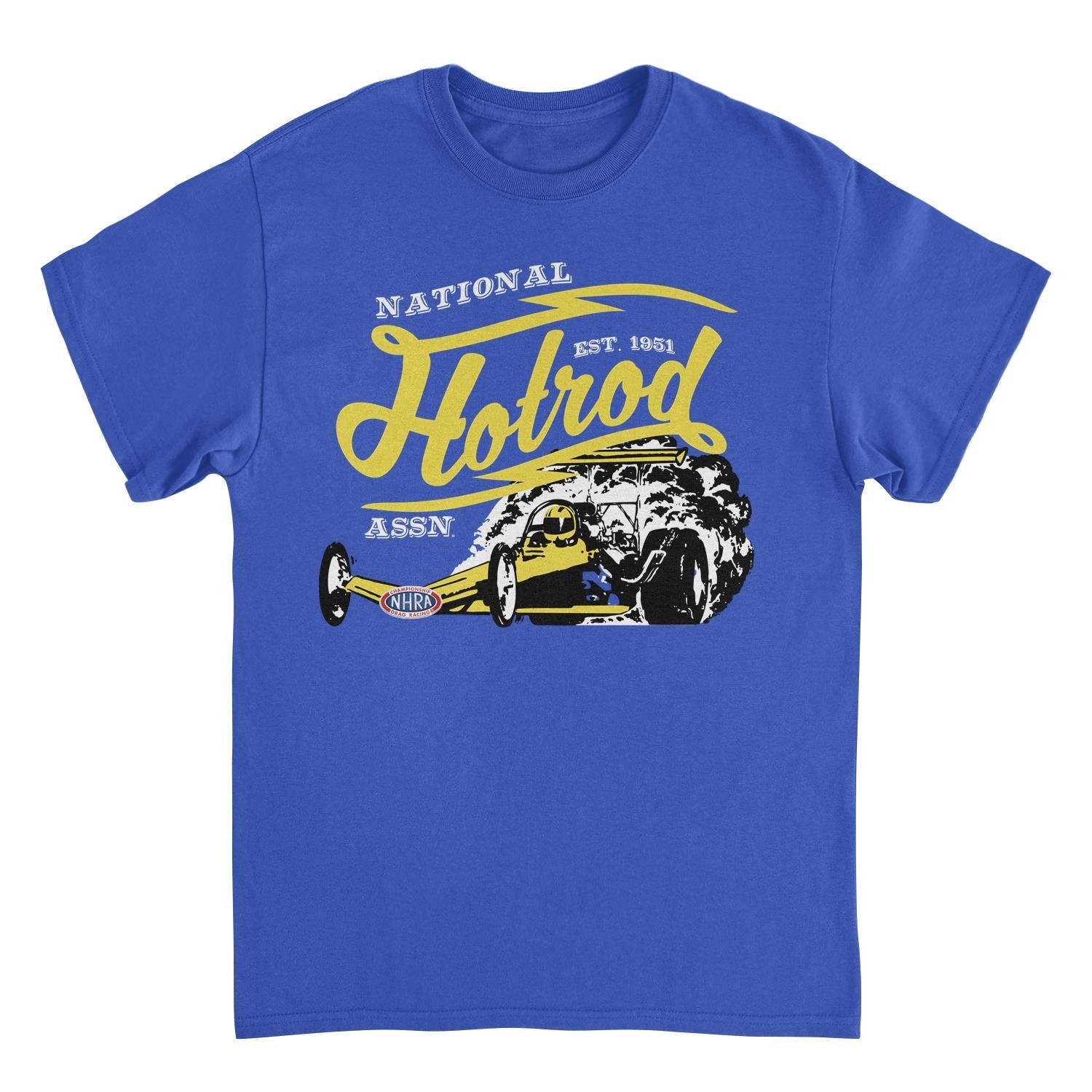 NHRA National Hot Rod Yellow Car Mens T Shirt Royal Blue Officially Licensed