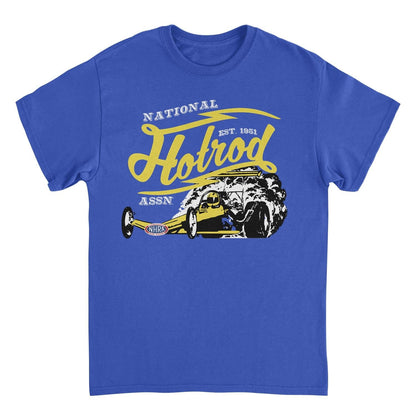 NHRA National Hot Rod Yellow Car Mens T Shirt Royal Blue Officially Licensed