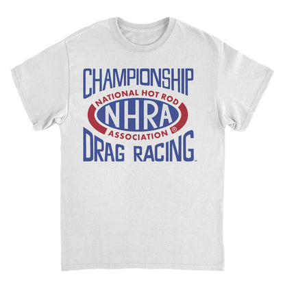 NHRA National Hot Rod Association Drag Racing Red Blue Logo Mens T Shirt White Officially Licensed