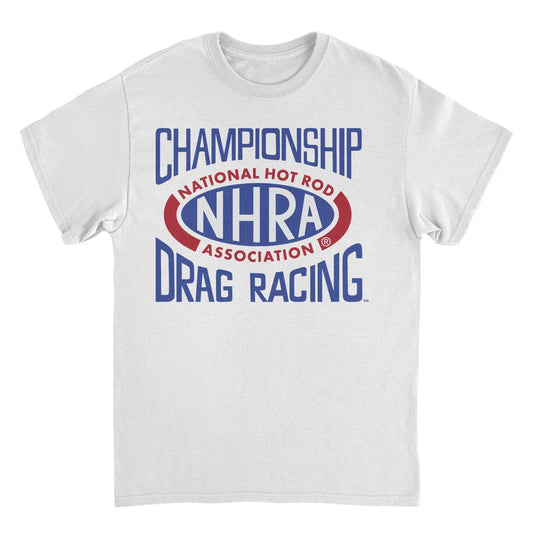 NHRA National Hot Rod Association Drag Racing Red Blue Logo Mens T Shirt White Officially Licensed