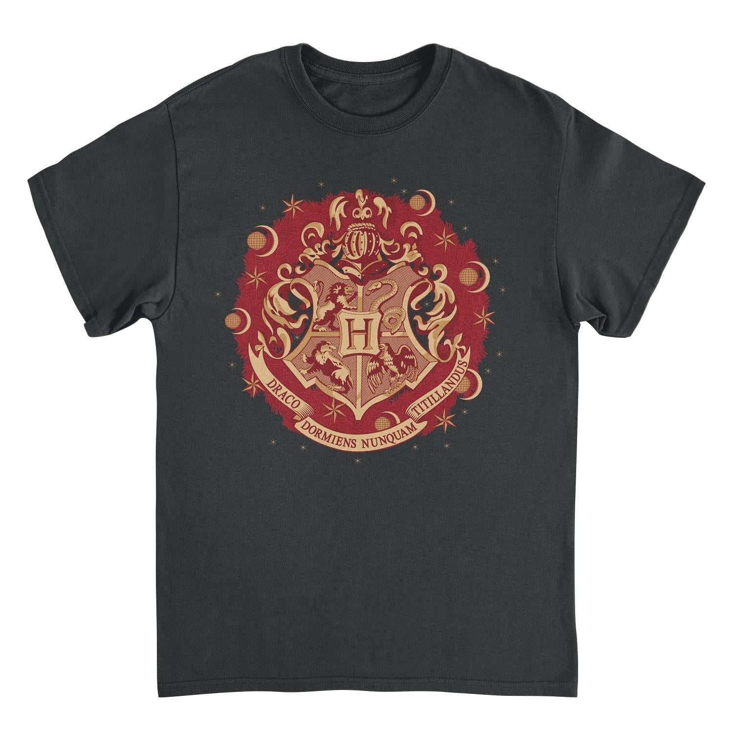 Harry Potter Hogwarts Christmas Badge Mens T Shirt Black Officially Licensed