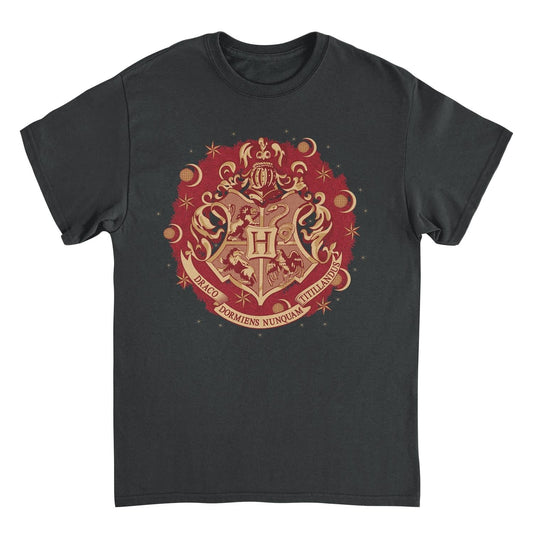 Harry Potter Hogwarts Christmas Badge Mens T Shirt Black Officially Licensed
