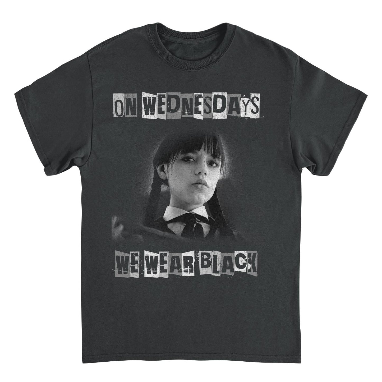 Wednesday Wear Black Distress T Shirt Black Officially Licensed