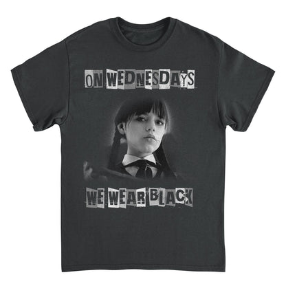 Wednesday Wear Black Distress T Shirt Black Officially Licensed