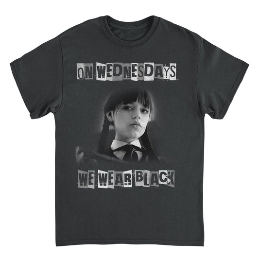 Wednesday Wear Black Distress T Shirt Black Officially Licensed