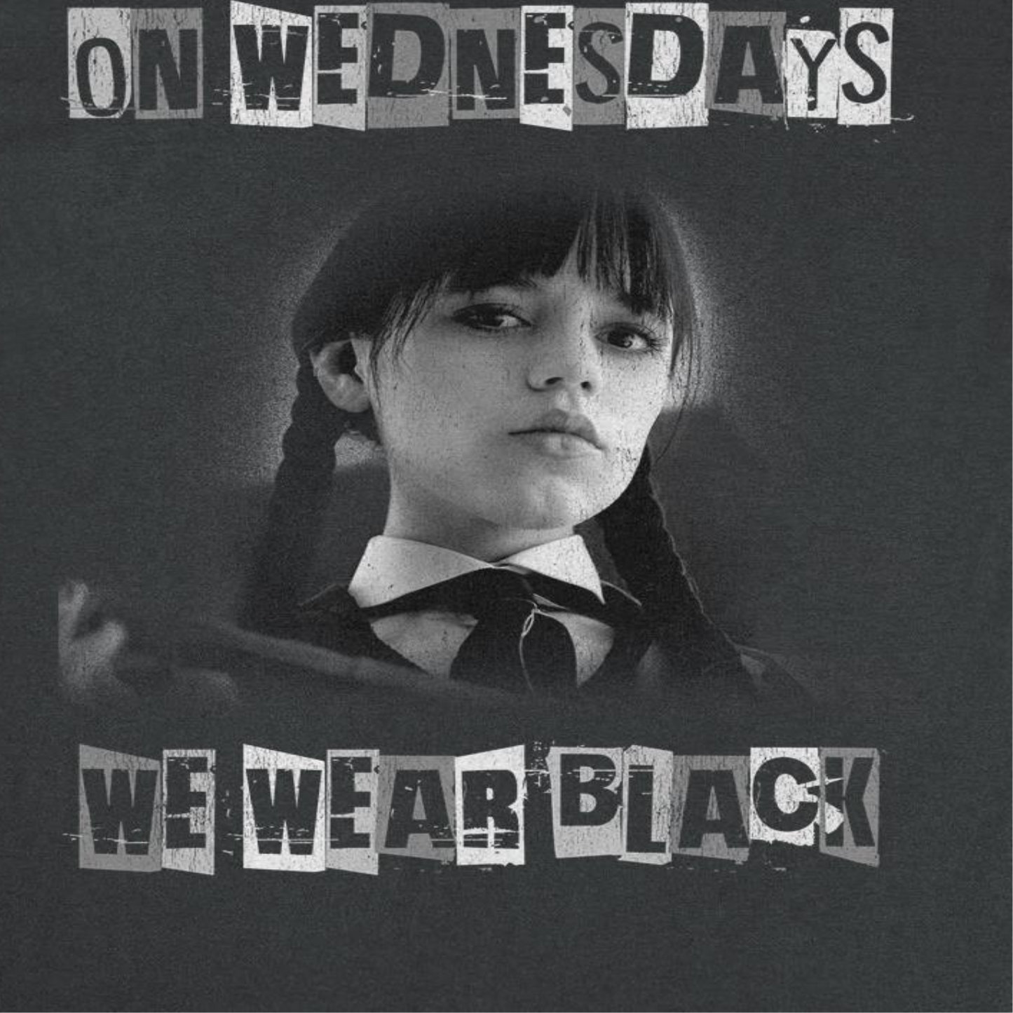 Wednesday Wear Black Distress T Shirt Black Officially Licensed