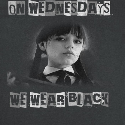 Wednesday Wear Black Distress T Shirt Black Officially Licensed
