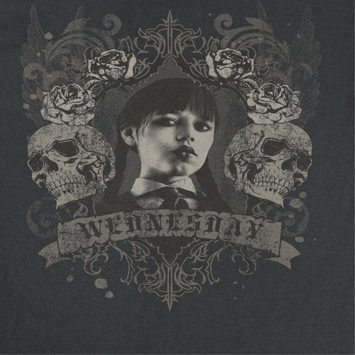 Wednesday Banner Skulls T Shirt Black Officially Licensed