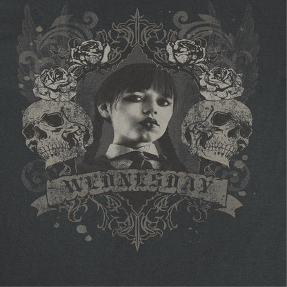Wednesday Banner Skulls T Shirt Black Officially Licensed
