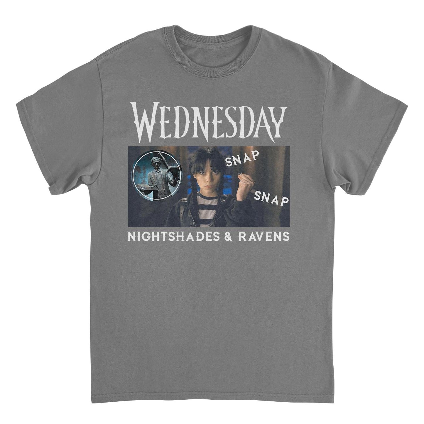 Wednesday Snap Snap T Shirt Charcoal Officially Licensed