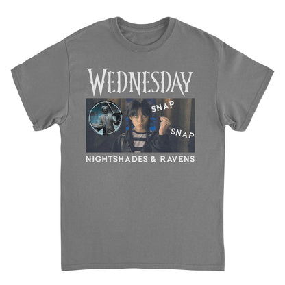 Wednesday Snap Snap T Shirt Charcoal Officially Licensed