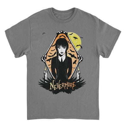 Wednesday Nevermore Bats T Shirt Charcoal Officially Licensed