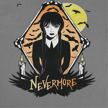 Wednesday Nevermore Bats T Shirt Charcoal Officially Licensed