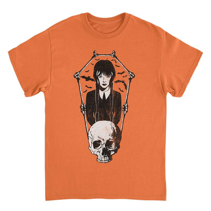Wednesday Skull and Bones Frame T Shirt Orange Officially Licensed