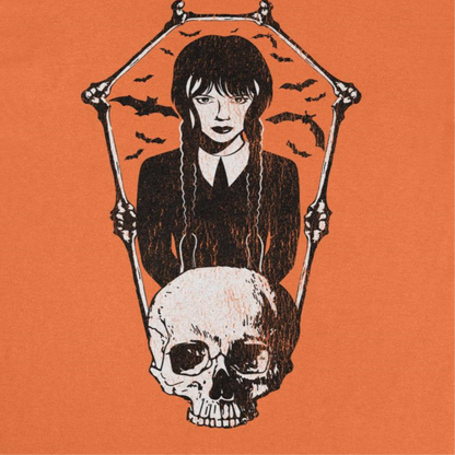 Wednesday Skull and Bones Frame T Shirt Orange Officially Licensed