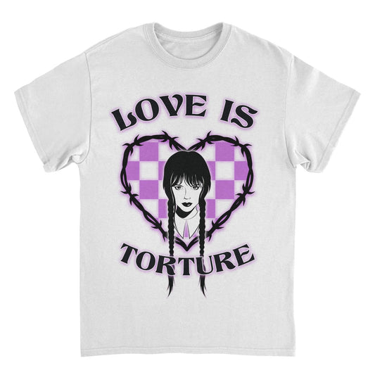 Wednesday Love is Torture T Shirt White Officially Licensed