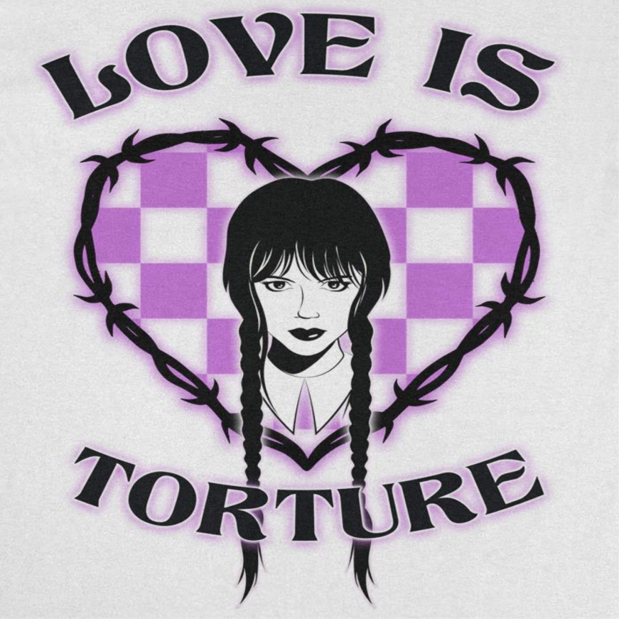 Wednesday Love is Torture T Shirt White Officially Licensed