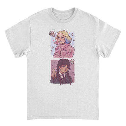 Wednesday Ghouls Stacked T Shirt White Officially Licensed