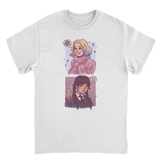 Wednesday Ghouls Stacked T Shirt White Officially Licensed