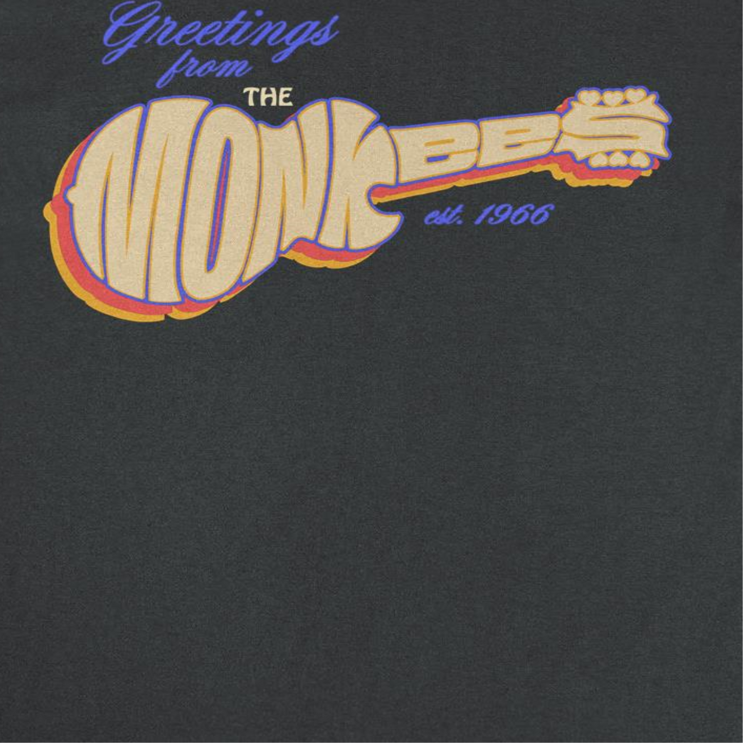 The Monkees Monkees Guitar Logo T Shirt Black Officially Licensed