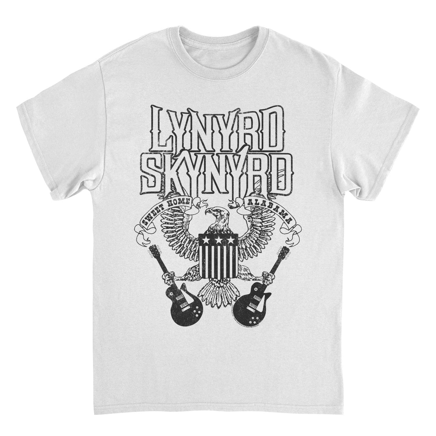 Lynyrd Skynyrd Guitars American Shield Black T Shirt White Officially Licensed
