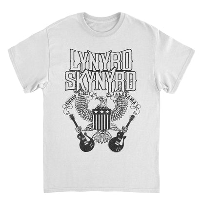 Lynyrd Skynyrd Guitars American Shield Black T Shirt White Officially Licensed