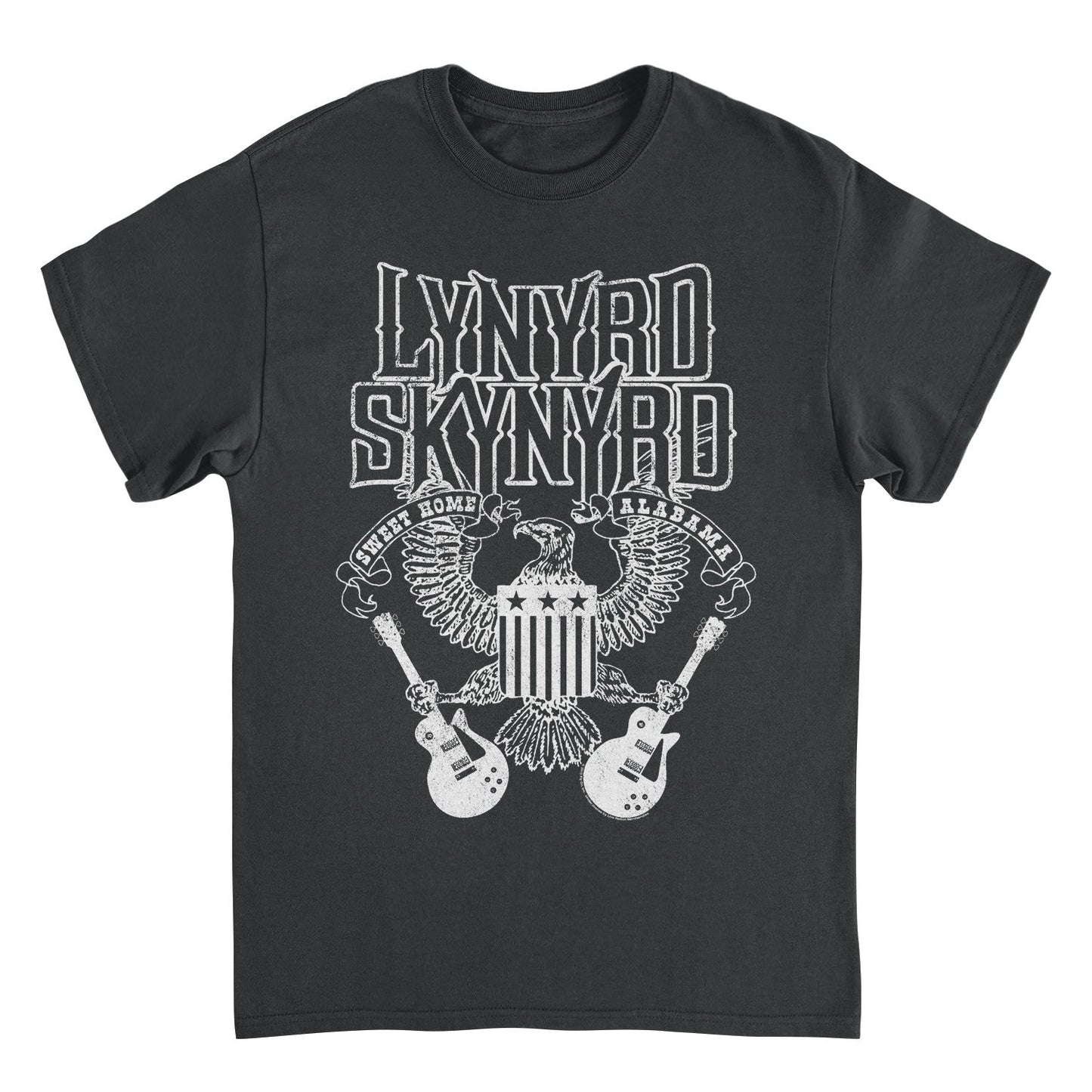 Lynyrd Skynyrd Guitars American Shield White T Shirt Black Officially Licensed