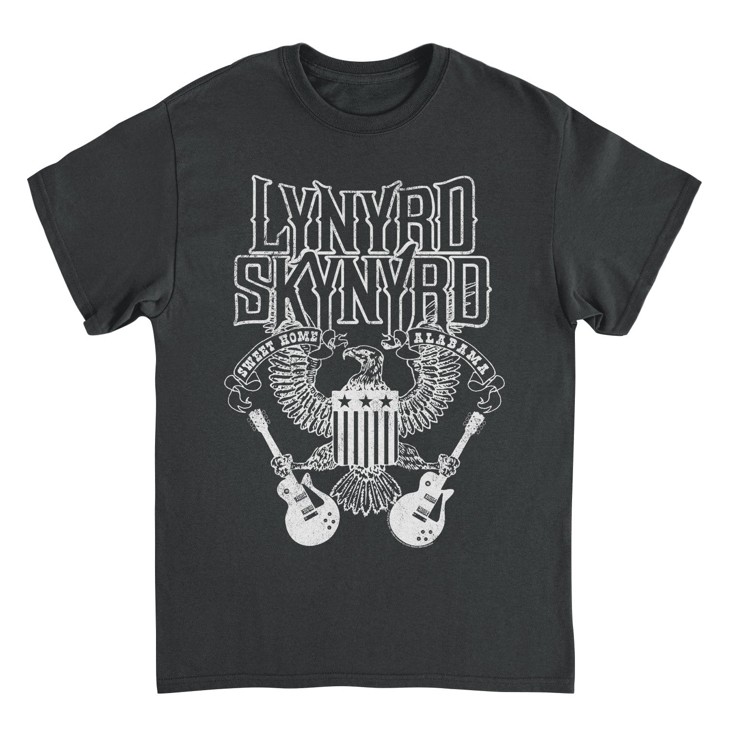 Lynyrd Skynyrd Guitars American Shield White T Shirt Black Officially Licensed
