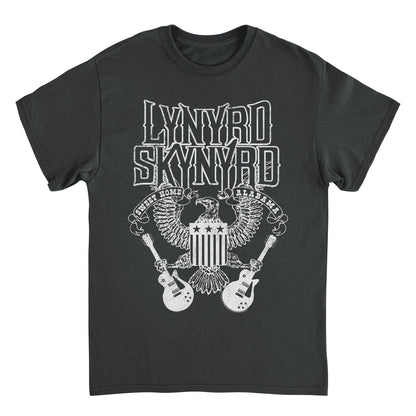 Lynyrd Skynyrd Guitars American Shield White T Shirt Black Officially Licensed