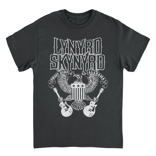 Lynyrd Skynyrd Guitars American Shield White T Shirt Black Officially Licensed