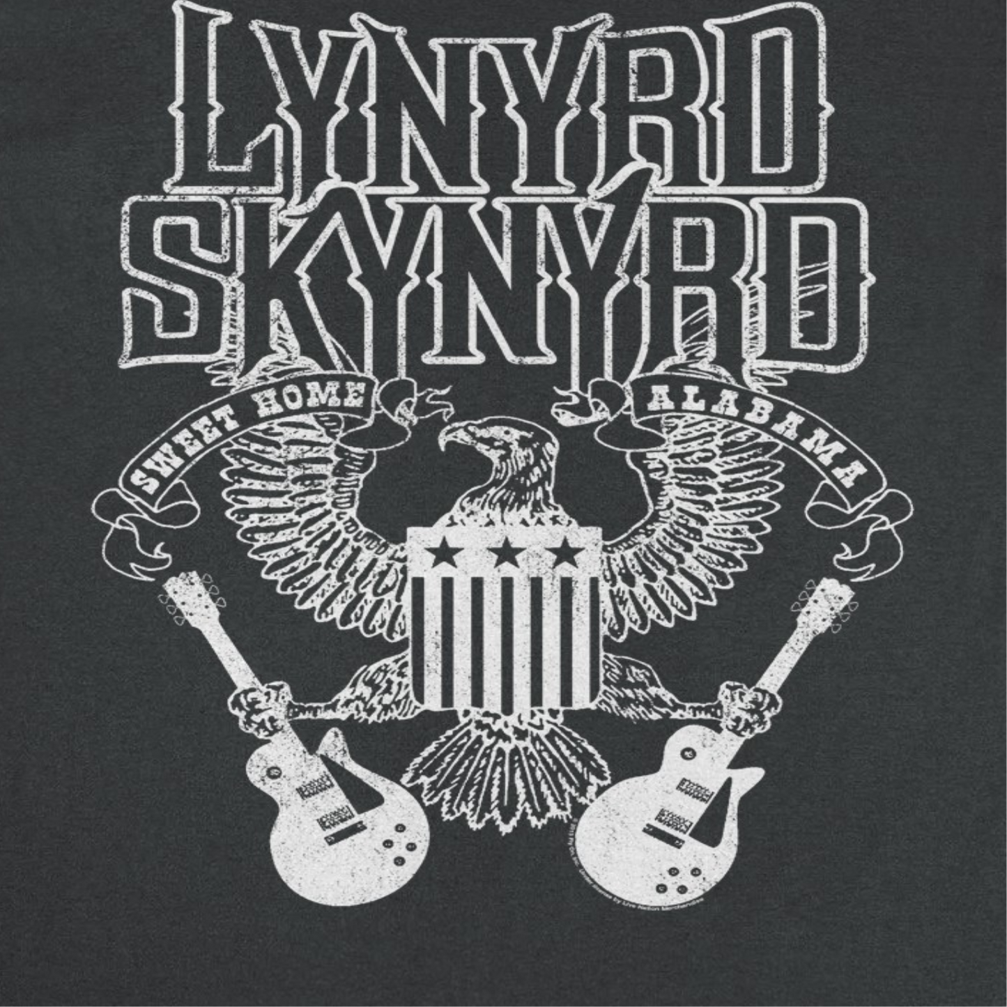 Lynyrd Skynyrd Guitars American Shield White T Shirt Black Officially Licensed