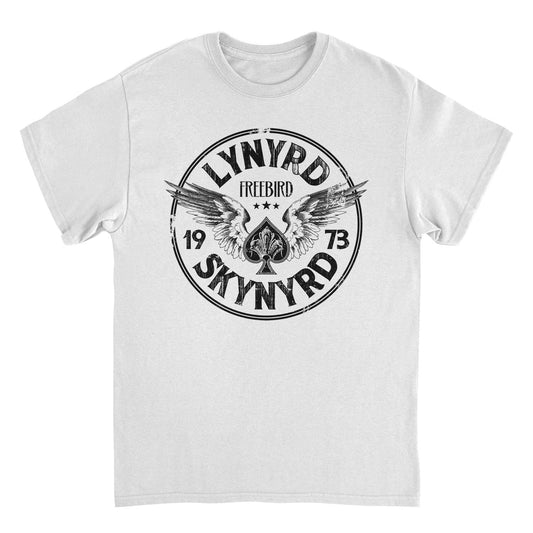 Lynyrd Skynyrd Firebird 1973 Ace Circle Back T Shirt White Officially Licensed