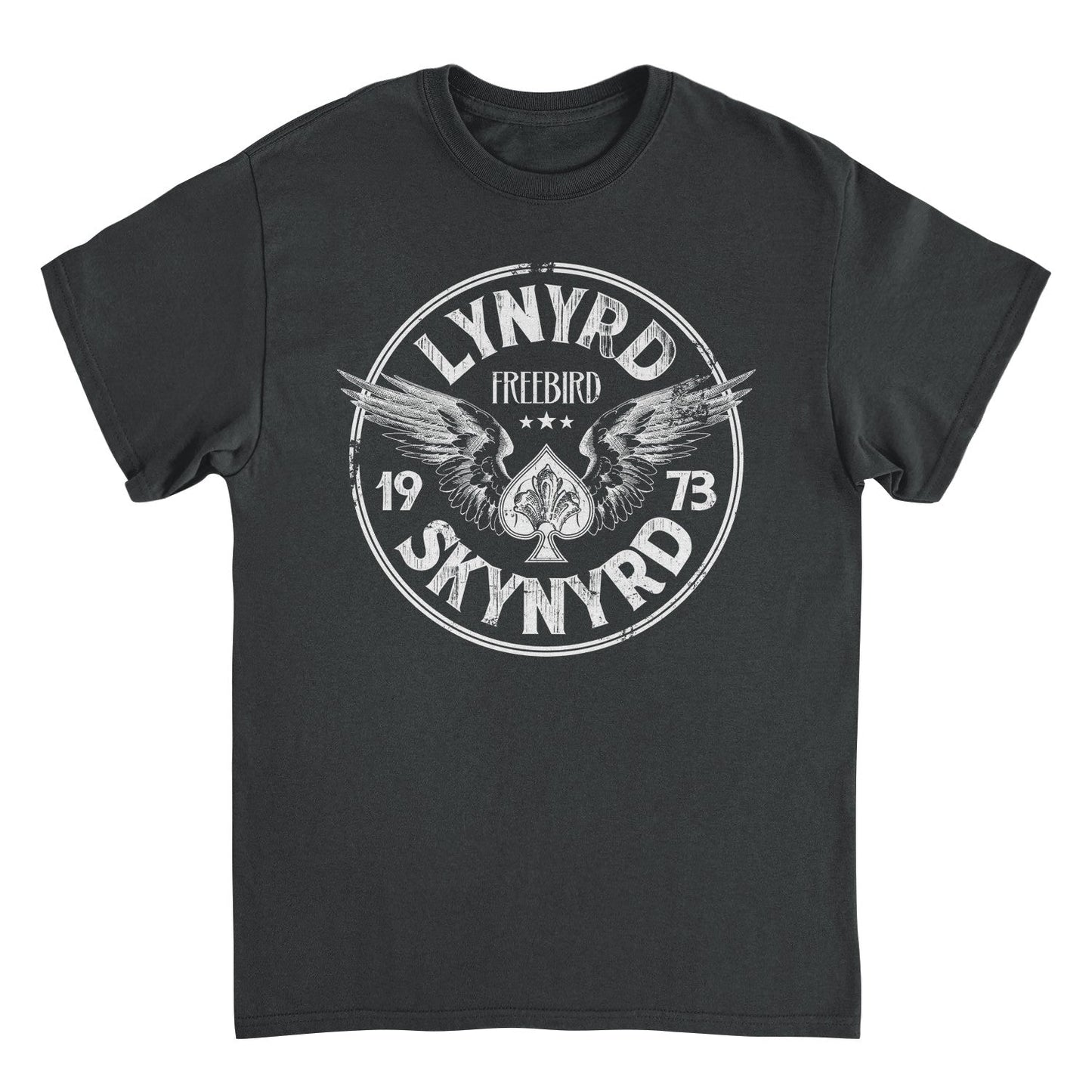Lynyrd Skynyrd Firebird 1973 Ace Circle White T Shirt Black Officially Licensed